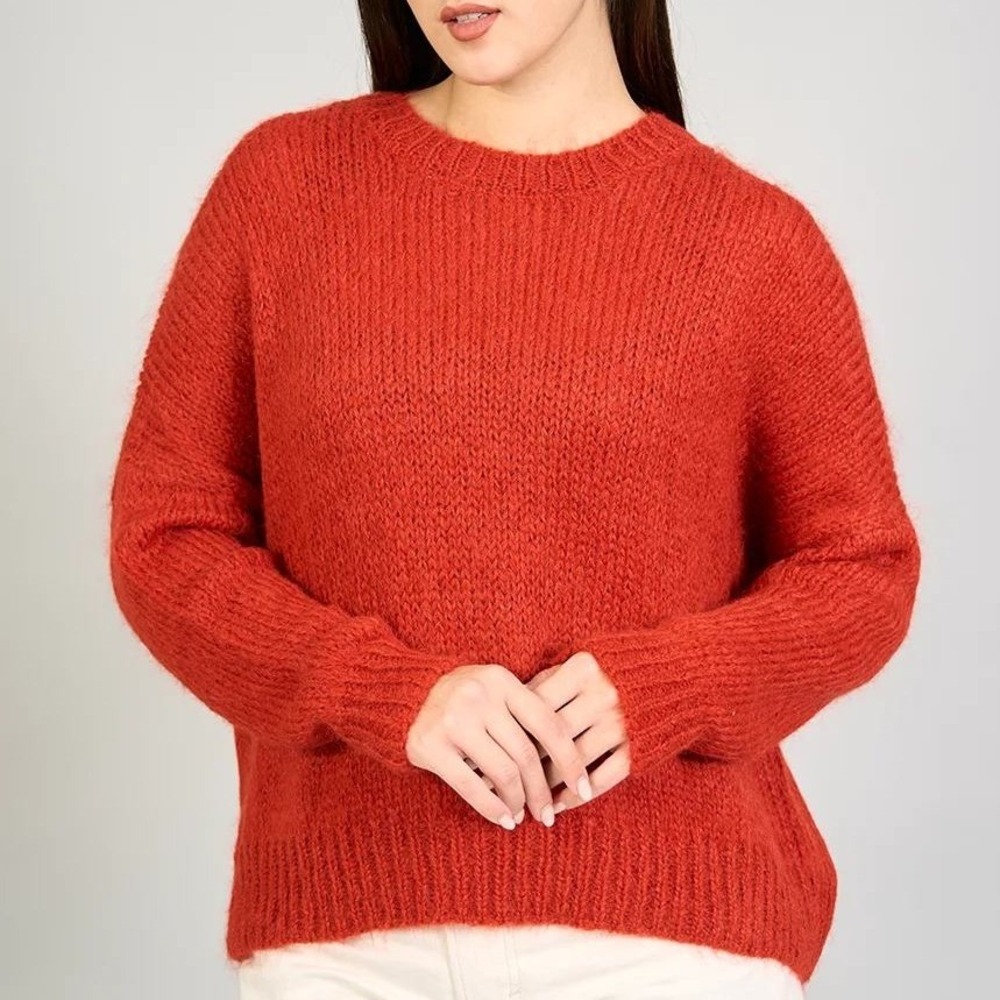 Pure Alpaca Sweater Small Burnt Orange Galia Alpaca Merino Wool Boxy Fall